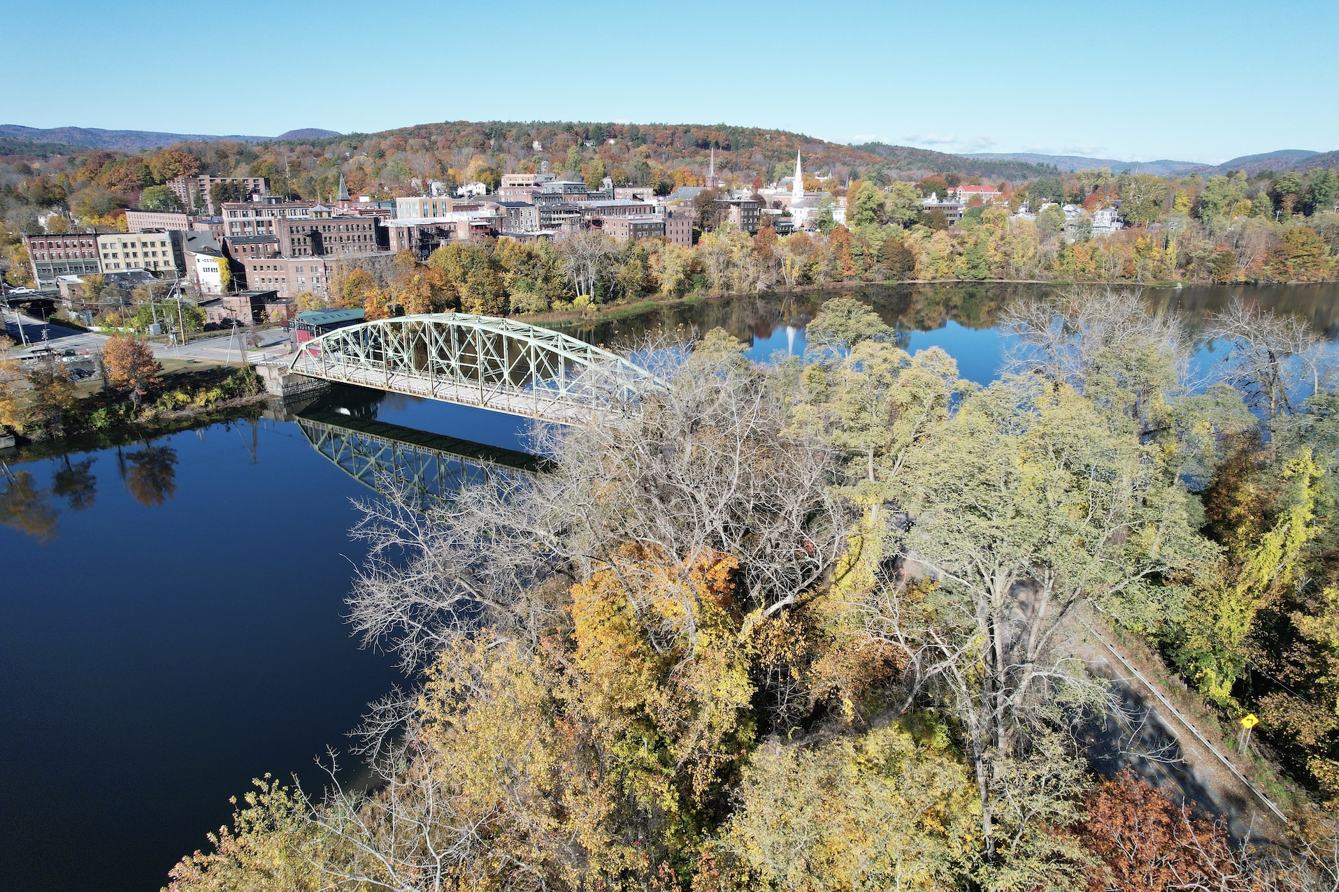 Anna Hunt Marsh Bridge and Island with Brattleboro in the distance